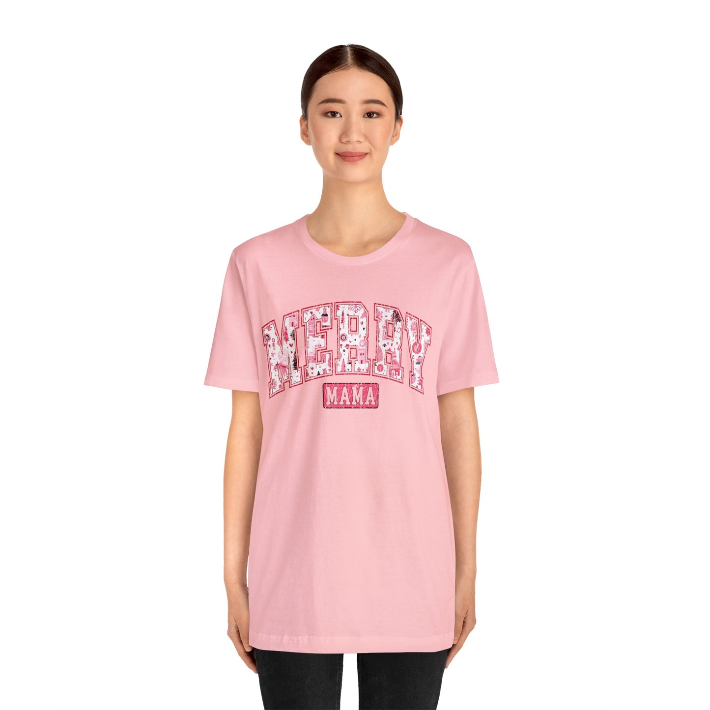 MERRY MAMA Pink Christmas T-Shirt Unisex Jersey Short Sleeve Tee